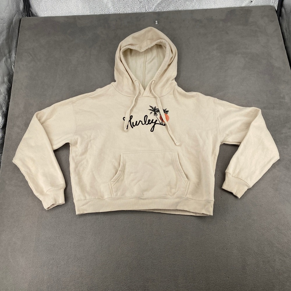 Hurley Sunshine Coast Graphic Hoodie Cream Beige Tropical Surf Sweatshirt Mens M